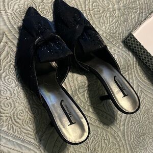 J.Renee Black Mules with Bow Detail